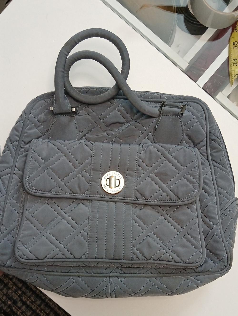 Vera Bradley Quilted Gray Turn-Lock Tote